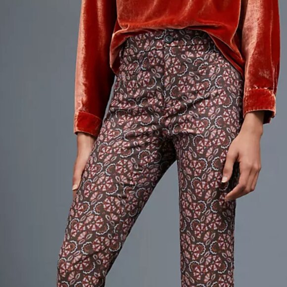 Anthropologie brown floral essential slim pants (size 12) - Picture 1 of 5